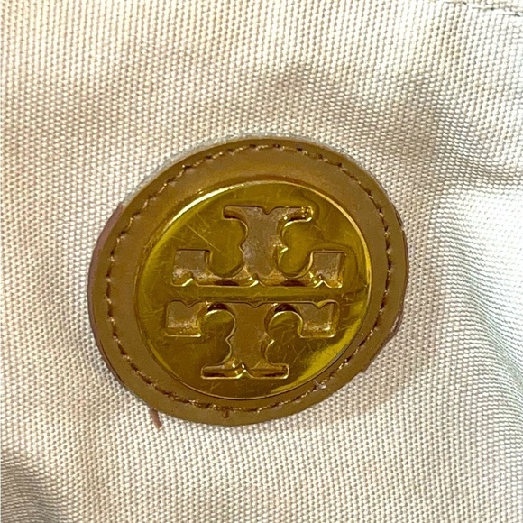 Tory Burch Women’s Snakeskin Canvas & Caramel Patent Leather Shoulder Tote - Picture 12 of 15